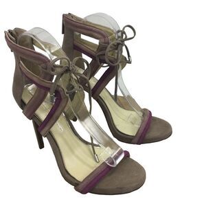 Jessica Simpson Rensa Stiletto Heels Suede Ankle Tie Sandals Purple Taupe 8M